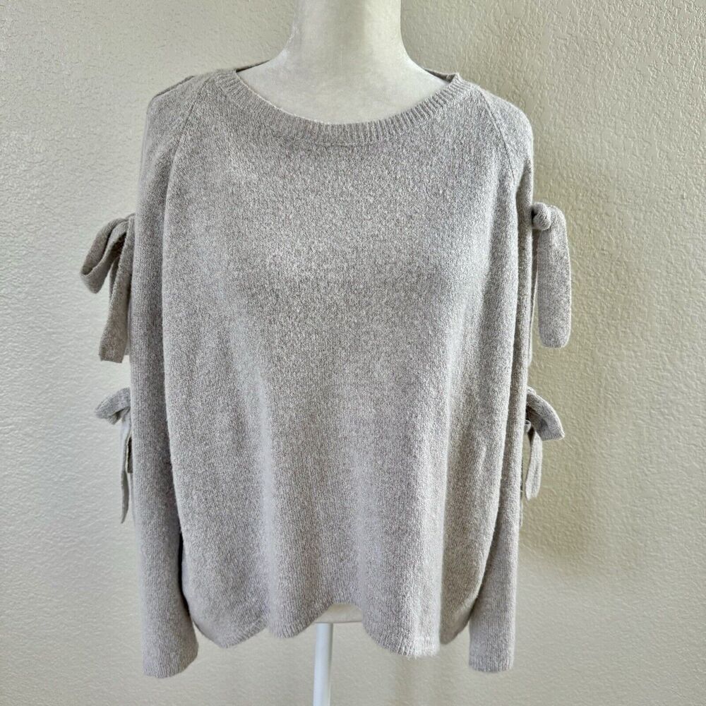 Mustard Seed Gray Thin Knit Sweater Size Medium Oversized Pullover Top Tie Arms